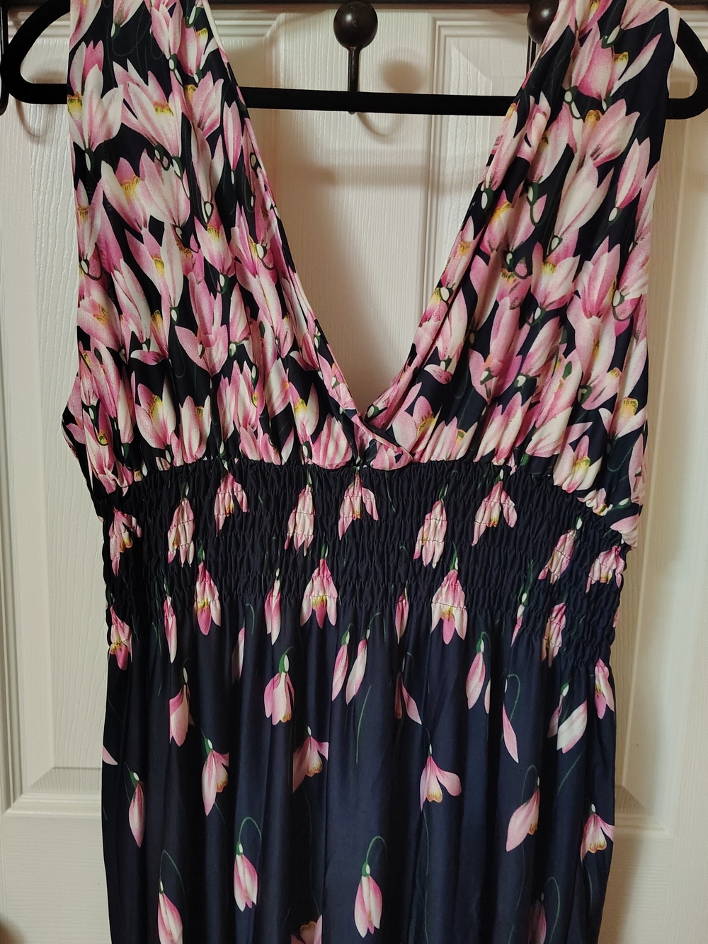 Sleeveless Floral Maxi Dress in Pink on Black